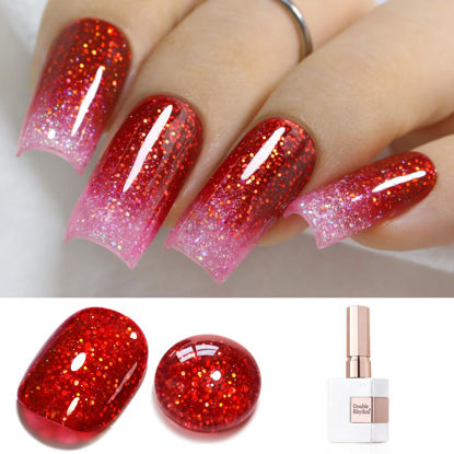 Picture of Double Rhythm 15ML Glitter Gel Polish Shimmer Reflective Holographic Color Magnetic for Nail Art Salon DIY at Home (Sparkle Red-B1156)