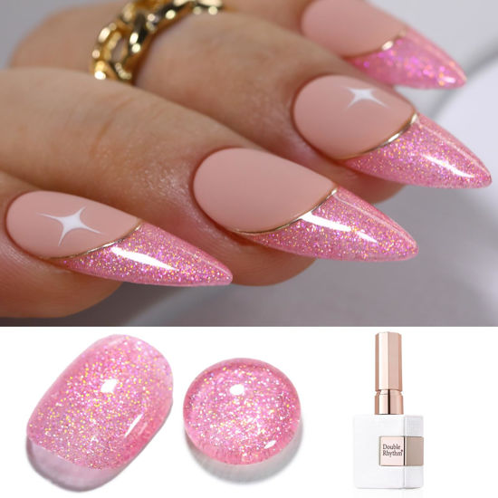 Picture of Double Rhythm 15ML Glitter Gel Polish Shimmer Reflective Holographic Color Magnetic for Nail Art Salon DIY at Home (Pink-B1154)