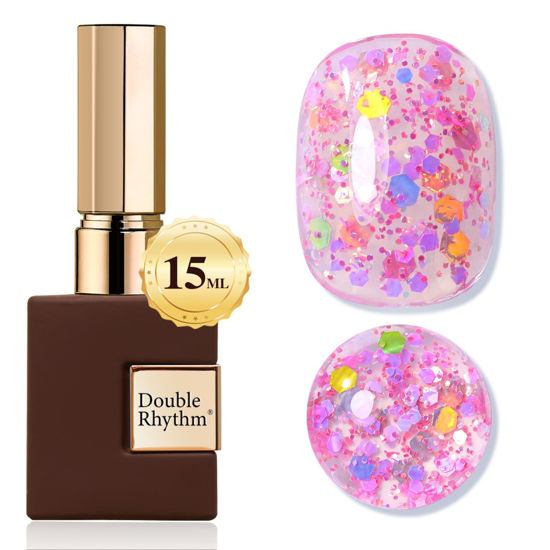 Picture of Double Rhythm 15ML Glitter Gel Polish Shimmer Reflective Holographic Color Magnetic for Nail Art Salon DIY at Home (B1086-Pink Passion)