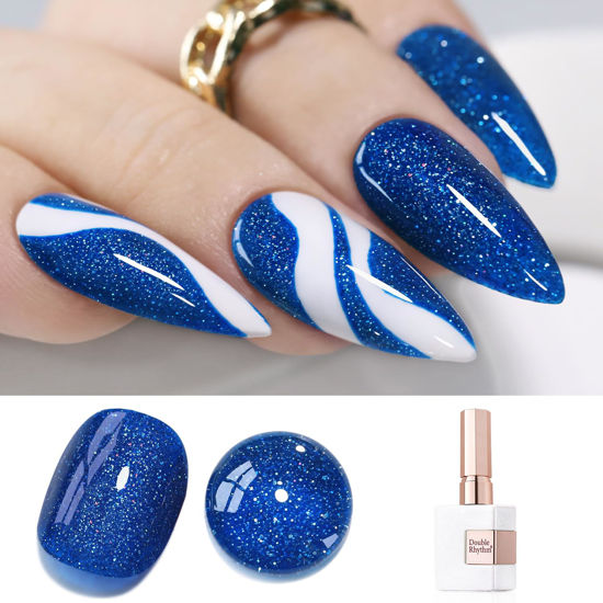 Picture of Double Rhythm 15ML Glitter Gel Polish Shimmer Reflective Holographic Color Magnetic for Nail Art Salon DIY at Home (Deep Blue-B1158)