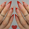 Picture of Red French Tip Press on Nails Heart Fake Nails Medium Stiletto False Nails with Line Design Love Glue on Nails Glossy Acrylic Full Cover Nude Pink Stick on Nails for Women Valentine's Day Manicure