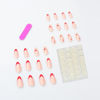 Picture of Red French Tip Press on Nails Heart Fake Nails Medium Stiletto False Nails with Line Design Love Glue on Nails Glossy Acrylic Full Cover Nude Pink Stick on Nails for Women Valentine's Day Manicure