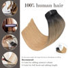 Picture of Honsoo Real Human Hair Extensions Clip Ins Medium Length 18in Dark Brown To Chestnut Brown Fading To Honey Blonde 120g 7pcs For Full Head Straight Soft Hair