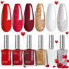 Picture of Beetles Red Nail Polish: 6Pcs Glitter Burgundy Red Sparkle Nail Polish Set Nail Polish, Quick Dry & Long Lasting Brilliant Overture White Silver Diy Nail Art Design Valentine's Day Gifts for Women