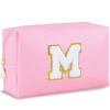 Picture of URSKYTOUS Gifts for Girls Initial Makeup Bag Personalized Cosmetic Bag with Zipper Cute Travel Toiletry Bag Waterproof PU Preppy Makeup Pouch Birthday Gift for Teen Girls Women(Pink M)