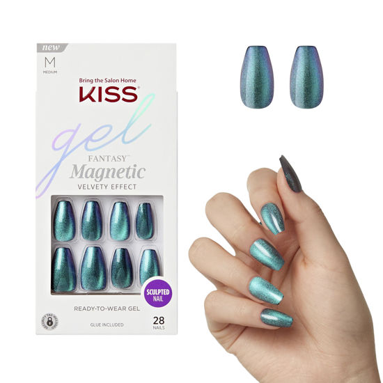 Picture of KISS Gel Fantasy Toenails, Press-On Nails, Nail glue included, 'Chameleon', Blue, Medium Size, Coffin Shape, Includes 28 Nails, 2g glue, 1 Manicure Stick, 1 Mini File