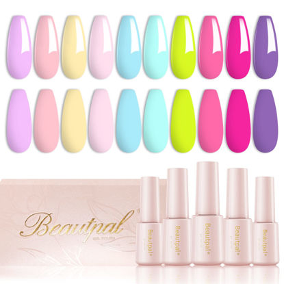 Picture of Larvall Beautpal Neon Pastel Gel Nail Polish Set Easter Decoration Bright Macaron Spring Summer Nail Polish 10pcs Unicorn Tones Purple Pink Yellow Blue Green Soak Off DIY Manicure Set For Women 7ml