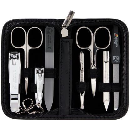 Picture of 3 Swords Germany - brand quality 8 piece manicure pedicure grooming kit set for professional finger & toe nail care scissors clipper fashion leather case in gift box, Made in Solingen Germany (22009)
