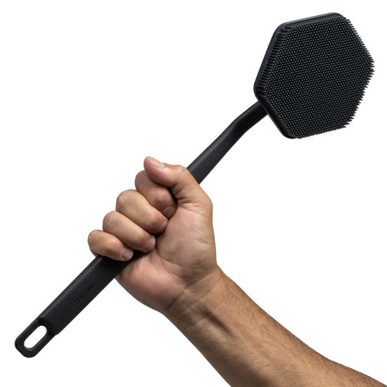 Picture of Tooletries - Silicone Back Scrubber - Exfoliating Shower Brush, Back Washer for Men, Durable Back Brush with Long Handle - Long Lasting Bath & Shower Accessories - Charcoal