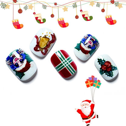 Picture of Christmas Press on Nails GLAMERMAID with Christmas Design, Santa Snowflake, Plaid Stick Glue on Nails Set for Women Girlfriend Christmas Santa Gift, Jingle Bells Gel Nails for Festive Holiday Party