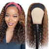 Picture of Celiarita Highlight Ombre Headband Wig Deep Wave Human Hair Wigs #4/27 Glueless 150% Density None Lace Front Machine Made Brazilian Virgin Deep Curly Human Hair Half Wigs for Black Women 10 Inch