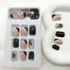 Picture of Square Press on Nails Short Fake Nails Black & White French Tip Acrylic Nails Press ons with Black Leaves and Polka Dots Designs Glitter Full Cover Glossy Stick on Nails for Women 24Pcs