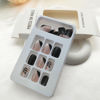 Picture of Square Press on Nails Short Fake Nails Black & White French Tip Acrylic Nails Press ons with Black Leaves and Polka Dots Designs Glitter Full Cover Glossy Stick on Nails for Women 24Pcs