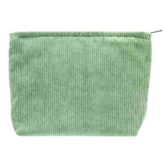 Picture of PAZIMIIK Makeup Bag Large Zipper Corduroy Make Up Pouch for Purse Travel Canvas Cosmetic Organizer for Women Brush Storage,Green