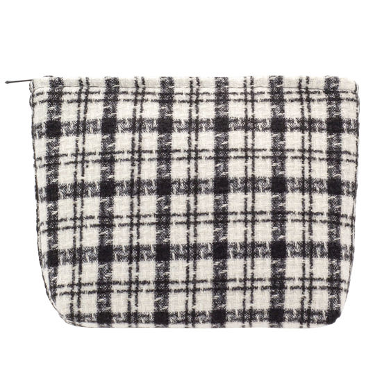 Picture of PAZIMIIK Makeup Bags for Purse Zipper Cosmetic Pouch Large Travel Canvas Make Up Organizer Tool Pouch for Women and Girls,Plaid Black