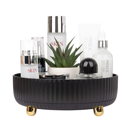 Picture of Anyoifax Makeup Perfume Organizer Tray 360 Degree Rotating Lazy Susan Skincare Lotion Organizer Spinning Cosmetics Storage for Dresser, Vanity, Bathroom Countertop, Small Black