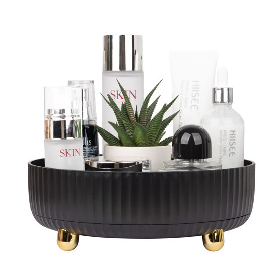 Picture of Anyoifax Makeup Perfume Organizer Tray 360 Degree Rotating Lazy Susan Skincare Lotion Organizer Spinning Cosmetics Storage for Dresser, Vanity, Bathroom Countertop, Small Black