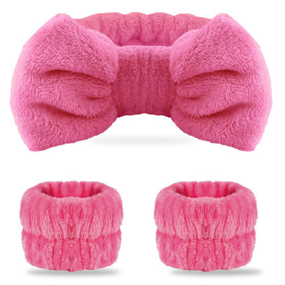 Picture of WSYUB Spa Headband and Wrist Bands for Makeup & Face Wash, 1 Set, Watermelon red