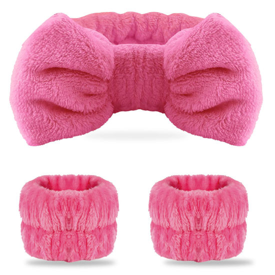 Picture of WSYUB Spa Headband and Wrist Bands for Makeup & Face Wash, 1 Set, Watermelon red