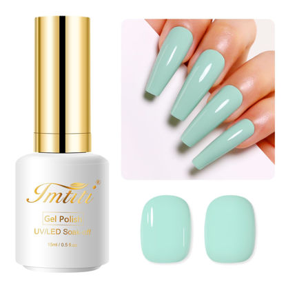 Picture of Imtiti Green Gel Nail Polish, 0.5 Fl Oz Sage Green Gel Polish Soak Off LED UV Nail Gel Polish Spring Summer Gel Nail Polish DIY Nail Art Starter Manicure Salon Gel Nail Kit