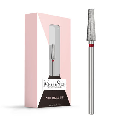 Picture of MelodySusie 4mm Long Tapered Barrel Cuticle Clean Nail Drill Bit 3/32'', Professional Safety Carbide Diamond Under Nail Cleaner for Cuticle Dead Skin Nail Prepare, Beginners Bits, Series Bit-S, Fine