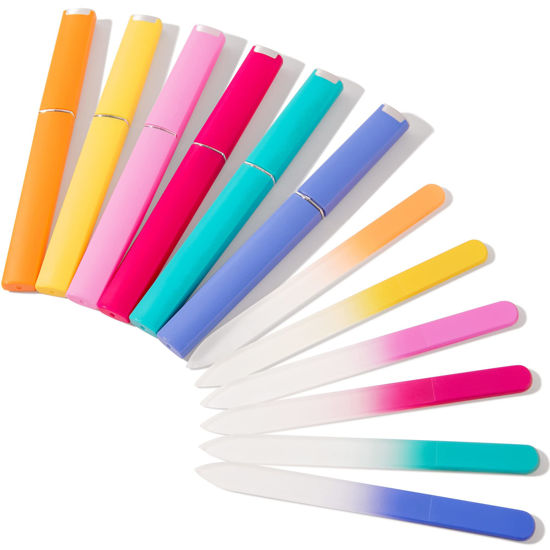 Picture of 6 Pcs Glass Nail File With Case, Crystal Nail Files for Natural Nails Fingernail Files Set, Double Sided Etched Nail Filer Professional Ceramic Glass File for Travel Gifts Package Fine Grit