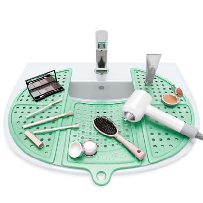 Picture of Sink Topper Foldable Sink Cover - Silicone Beauty Makeup Brush Cleaning Mat - Hot Tools Organizer - Bathroom Must Have Accessory for Extra Space & Storage Saver - Traveling - Standard green
