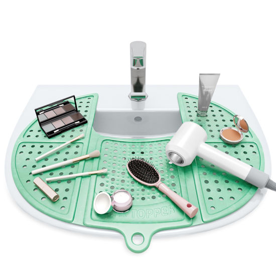 Picture of Sink Topper Foldable Sink Cover - Silicone Beauty Makeup Brush Cleaning Mat - Hot Tools Organizer - Bathroom Must Have Accessory for Extra Space & Storage Saver - Traveling - Standard green