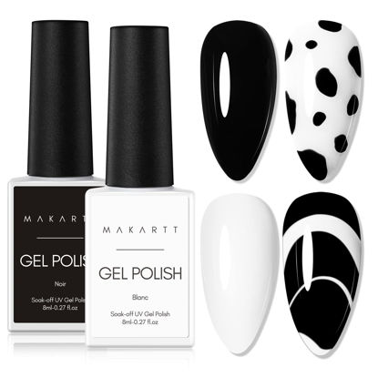 Picture of Makartt Gel Nail Polish Kit, Black White Nail Polish Gel Set Noir & Blanc Winter Soak Off Nail Gel Polish LED Required UV Gel Polish Kit Black Nails White Gel Paint for Nail Art Salon DIY 2Pcs