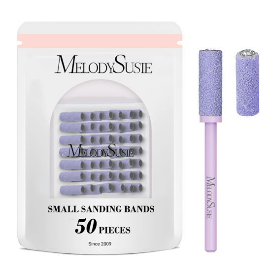 Picture of MelodySusie 50 Pcs Nail Drill Bits Small Sanding Bands with 3.1mm Mandrel Bit, 180 Fine Grit Nail File for Acrylic Nails Gel Manicures and Pedicure, Purple
