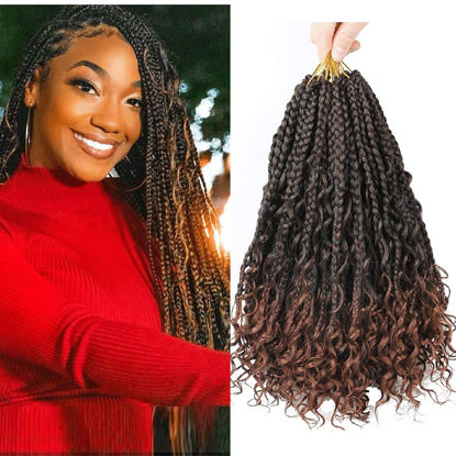 Picture of 8 Pack Bohomian Box Braids Crochet Braids14 Inch Crochet Box Braids Curly Ends Goddess Box Braids Crochet Hair Synthetic Crochet Hair Extensions T30