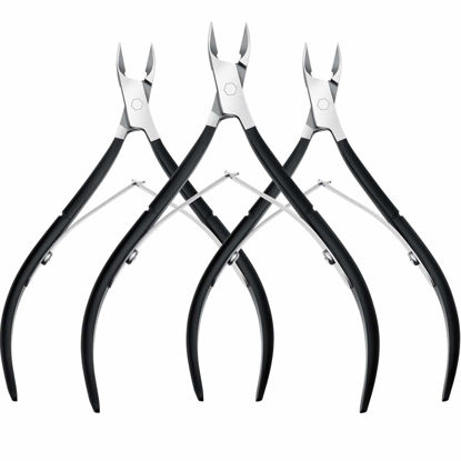Picture of Mudder 3 Packs Cuticle Nippers Cuticle Cutter Stainless Steel Professional Nail Cuticle Trimmer Pointed Blade Cuticle Remover Scissors Pedicure Manicure Tool for Fingernails and Toenails (Black)