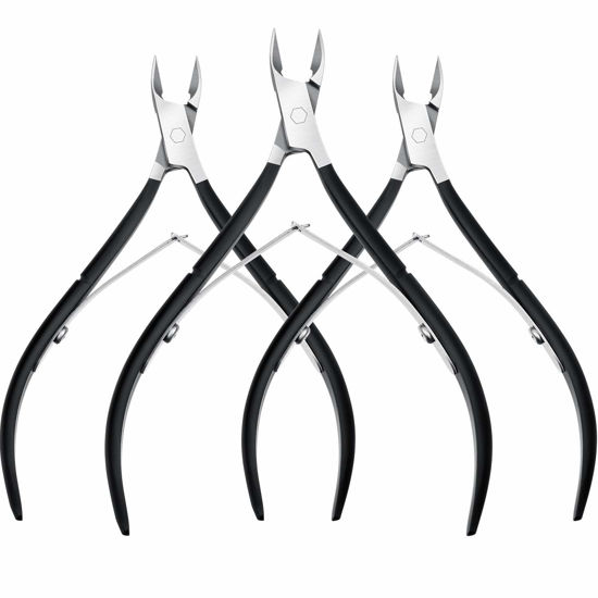Picture of Mudder 3 Packs Cuticle Nippers Cuticle Cutter Stainless Steel Professional Nail Cuticle Trimmer Pointed Blade Cuticle Remover Scissors Pedicure Manicure Tool for Fingernails and Toenails (Black)