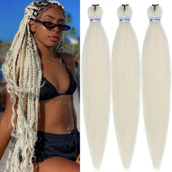 Picture of Gozill Platinum Blonde Braiding Hair Pre Stretched Kanekalon Braids Hair Extension 26 Inch (Pack of 3)