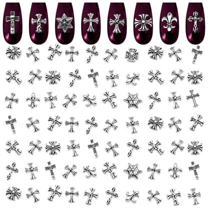 Picture of 100 Pcs Cross Nail Charms and Gems - Nail Cross Charms for Nails Design Silver Nail Charms Y2k Nail Gems for Nails 3d Nail Charms Bulk Nail Jewels - Nail Art Charms Nails With Charms Cross Nail Charm