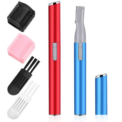 Picture of Chumia 2 Pcs Electric Eyebrow Trimmer Women Precision Face Razors Mini Shaver with Comb Christmas Women Gift Battery Operated Personal Epilator for Face Neck Fuzz Lips Leg(Red, Blue)