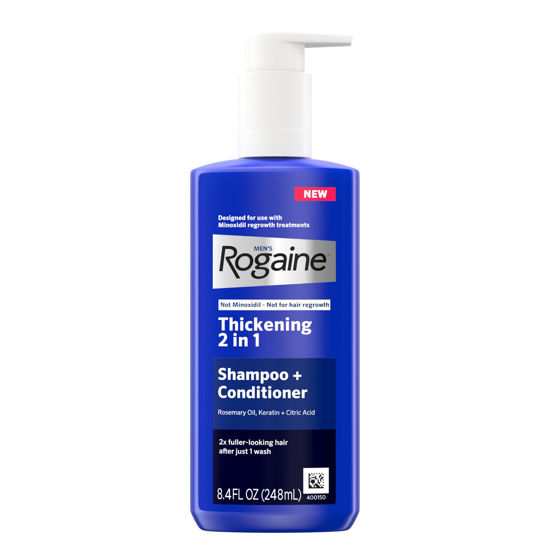 Picture of Rogaine Men's Thickening 2 in 1 Shampoo + Conditioner, Hair Thickening Shampoo & Conditioner with Rosemary Oil, Keratin & Citric Acid Leaves Hair Visibly Thicker, Not Minoxidil, 8.4 fl. oz