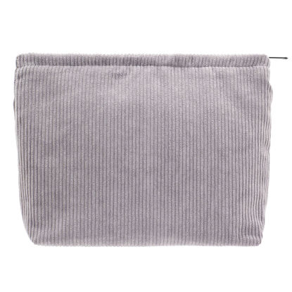 Picture of PAZIMIIK Makeup Bag Large Zipper Corduroy Make Up Pouch for Purse Travel Canvas Cosmetic Organizer for Women Brush Storage,Grey