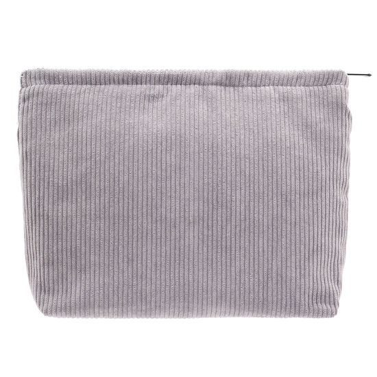 Picture of PAZIMIIK Makeup Bag Large Zipper Corduroy Make Up Pouch for Purse Travel Canvas Cosmetic Organizer for Women Brush Storage,Grey