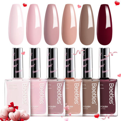 Picture of Beetles Nail Polish Set Coconut Mousse 6Pcs 15ml, Nude Pink Nail Fast Drying & Long Lasting Neutral Brown Red Burgundy Dark Lacquer Glossy Nail Art for Nail and Salon-Quality Results