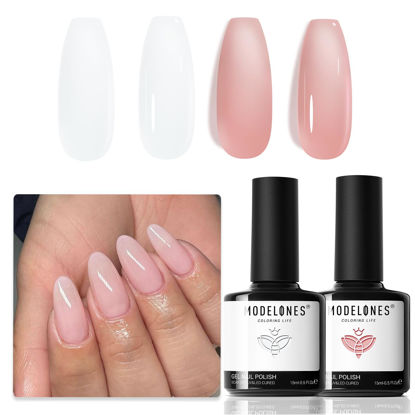 Picture of modelones Gel Nail Polish Set 2 Colors White Nude Pink Jelly Gel Polish Jelly Milky White Translucent Soak Off UV Clean Gel Polish Set For Nail Art DIY French Manicure At Home For Women Girls
