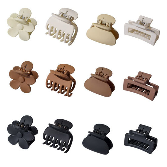 Picture of Small Claw Clips for Thin/Medium Thick Hair,12Pcs 1.5 Inch Mini Matte Tiny Jaw Clips for Women Girls 4 Style Nonslip