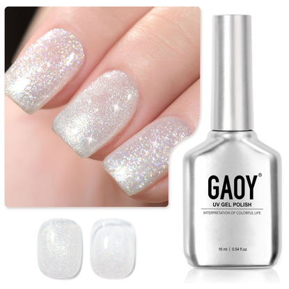 Picture of GAOY Shimmer Gel Nail Polish, 16ml Translucent Jelly Glitter Gel Polish, Soak Off UV Gel for Nail Art DIY at Home, 1608 Pearl White
