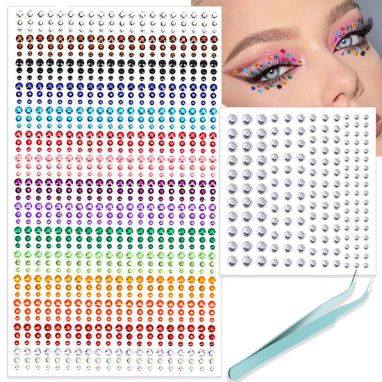 Picture of NOOEPC Face Gems Hair Gems, Self-Adhesive Face Jewels 15 Colors Rainbow Rhinestones Face Gems Stick on, DIY Nail Makeup 3mm 4mm 5mm 6mm Rave Festival Accessories Costume for Women