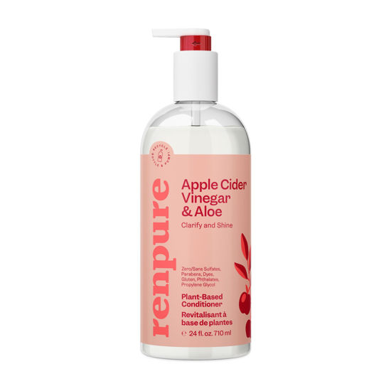 Picture of RENPURE Apple Cider Vinegar & Aloe Conditioner, Plant-Based - Clarifies, Removes Residue and Nourishes for Shiny, Healthy Hair - For Dull Hair - Apple Cider Vinegar, Aloe Leaf Juice - 24 Fl Oz