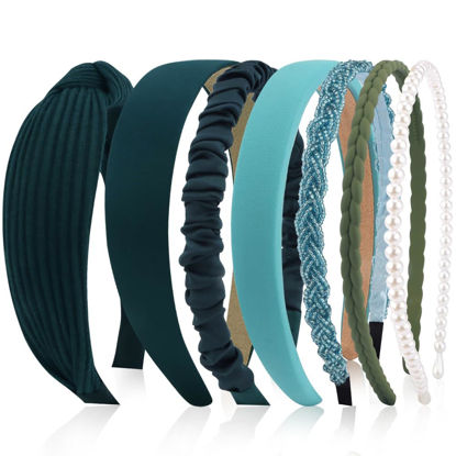 Picture of AHONEY 7 Pack Green Headbands for Women Christmas Headbands Trendy Non Slip Hairbands Cute Hair Accessories Multi-style Headband Pack