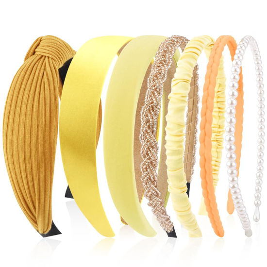 Picture of AHONEY 7 Pack Yellow Headbands for Women Girls Headbands Trendy Non Slip Hairbands Cute Hair Accessories Multi-style Headband Pack Diademas Para Mujer (Yellow)