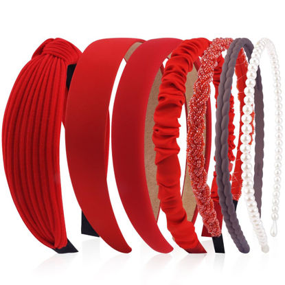 Picture of AHONEY 7 Pack Red Headbands for Women Christmas Headbands Trendy Non Slip Hairbands Cute Hair Accessories Multi-style Headband Pack (Redl)