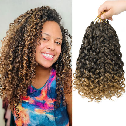 Picture of 7 Packs GoGo Curl Crochet Hair 12 Inch Short Curly Crochet Hair for Women Beach Curl Water Wave Deep Twist Crochet Braids Synthetic Braiding Hair Extensions(12 Inch, T1B/27)