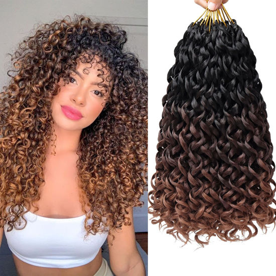 Picture of 7 Packs GoGo Curl Crochet Hair 12 Inch Short Curly Crochet Hair for Women Beach Curl Water Wave Deep Twist Crochet Braids Synthetic Braiding Hair Extensions(12 Inch, T1B/4/30)